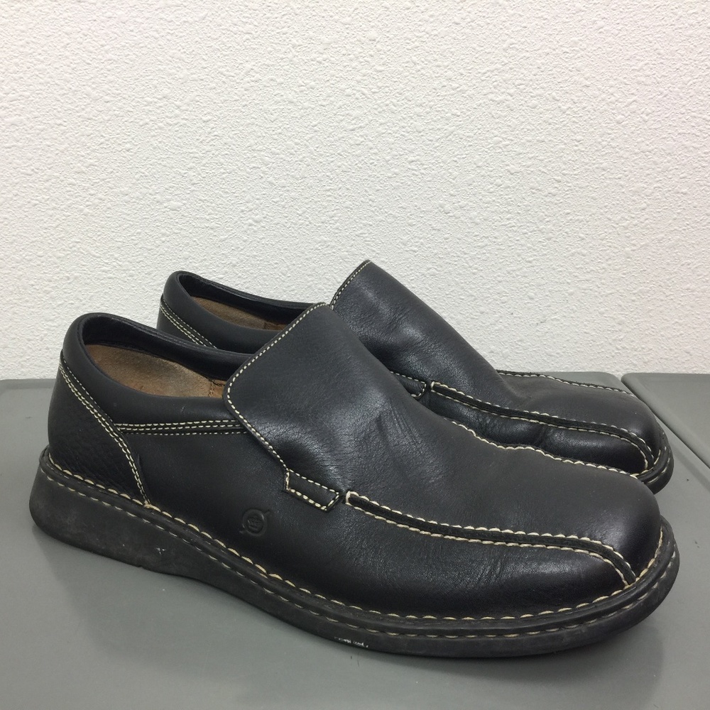 Men Born Black Leather Slip On Loafers Shoes 11.5